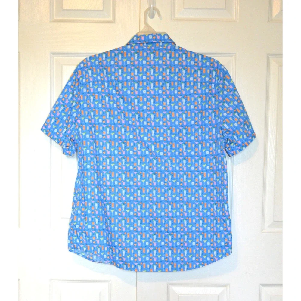 Johnston & Murphy Shirt Men's L Button Front Short Sleeve Blue w/ Cocktail Glass - Picture 11 of 16